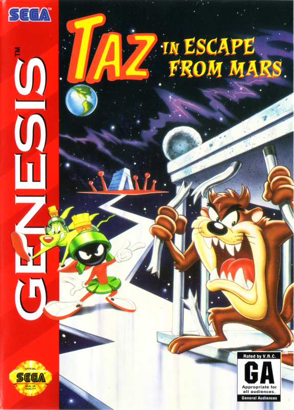Taz in Escape from Mars box art for Sega Genesis